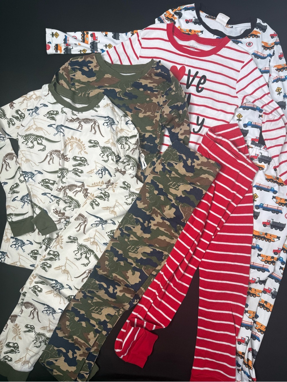 (4) Member's Mark & SHEIN Boys 7-8Y Snug Fit 2pc Cotton Knit Dino Camo Trucks